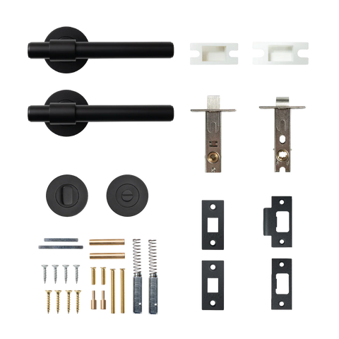 Momo Belgravia Plain Solid Brass Tubular Latch Privacy Lever Set Matte Black