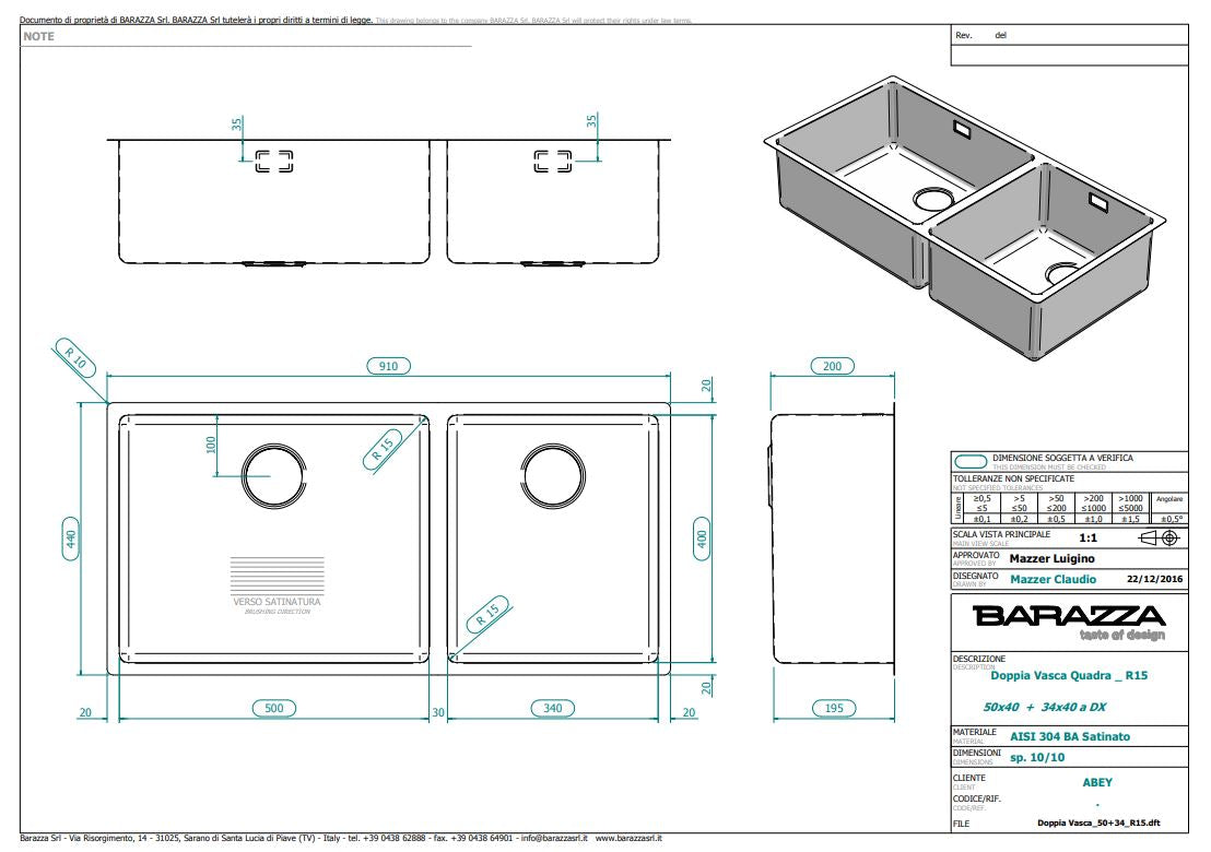 Abey Barazza R15 Double Bowl Sink