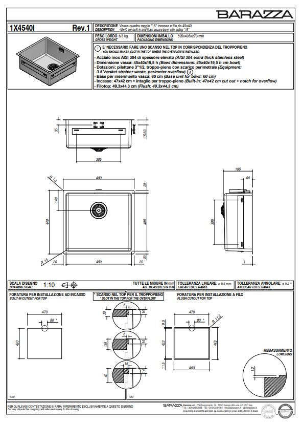 Abey Barazza R15 Single Bowl Sink