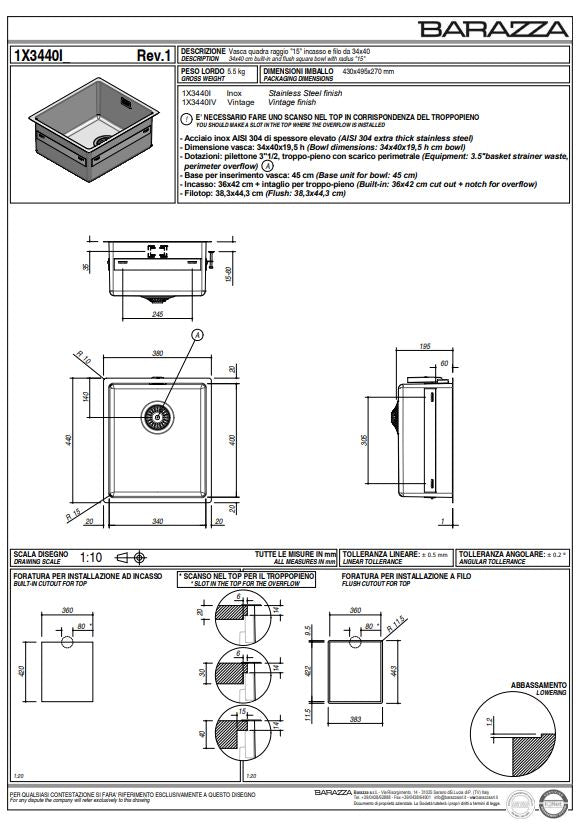 Abey Barazza R15 Single Bowl Sink