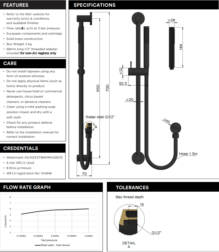 Meir Round Shower on Rail Column - Brushed Nickel