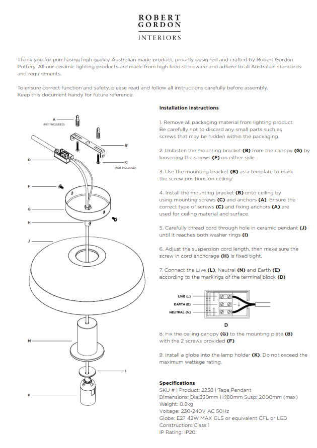 Tapa Pendant Light - Bone