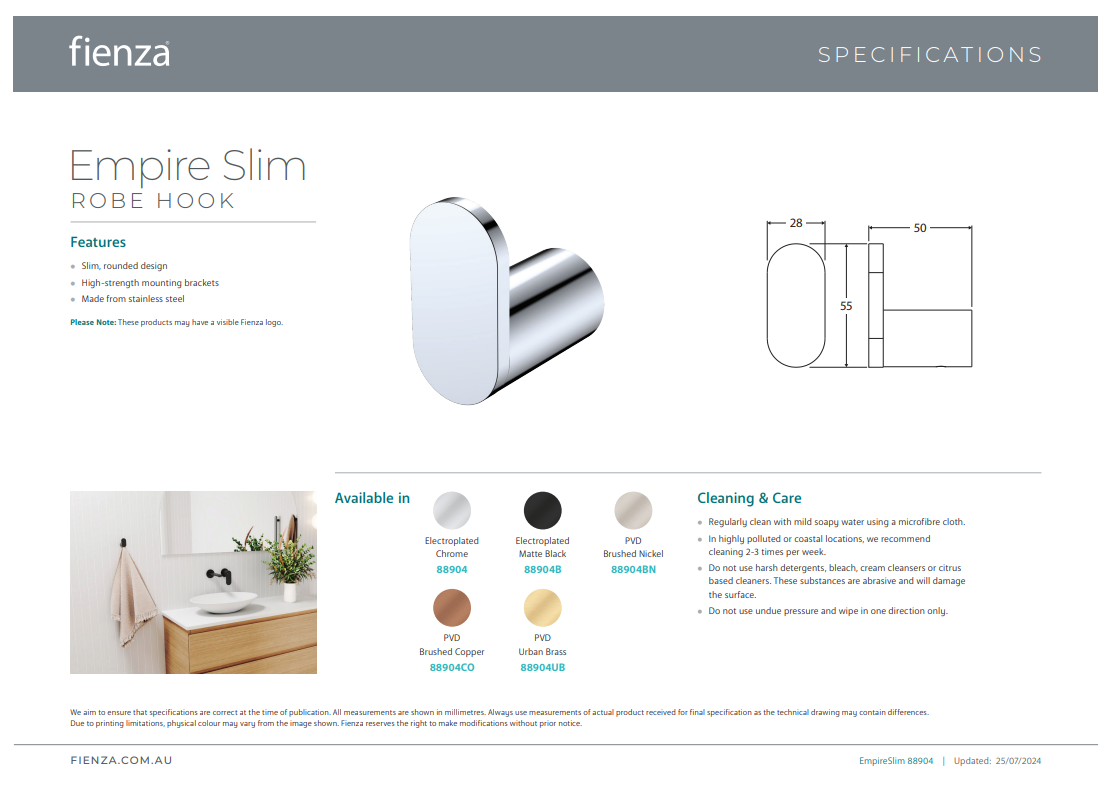 Fienza Empire Slim Robe Hook Matte Black