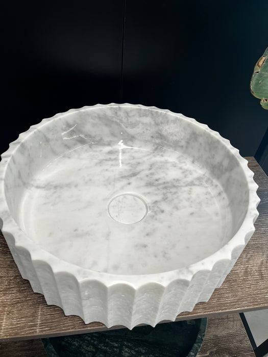 Zen Fluted Carrara Marble Basin