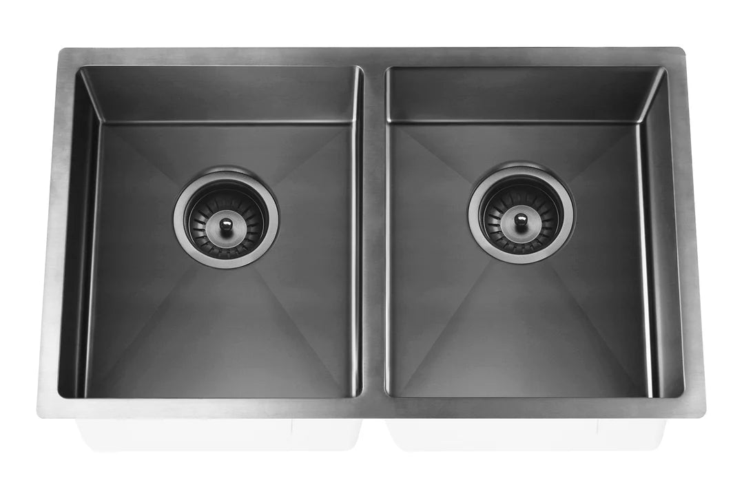 Meir Kitchen Sink - Double Bowl 760 x 440 - Brushed Gun Metal
