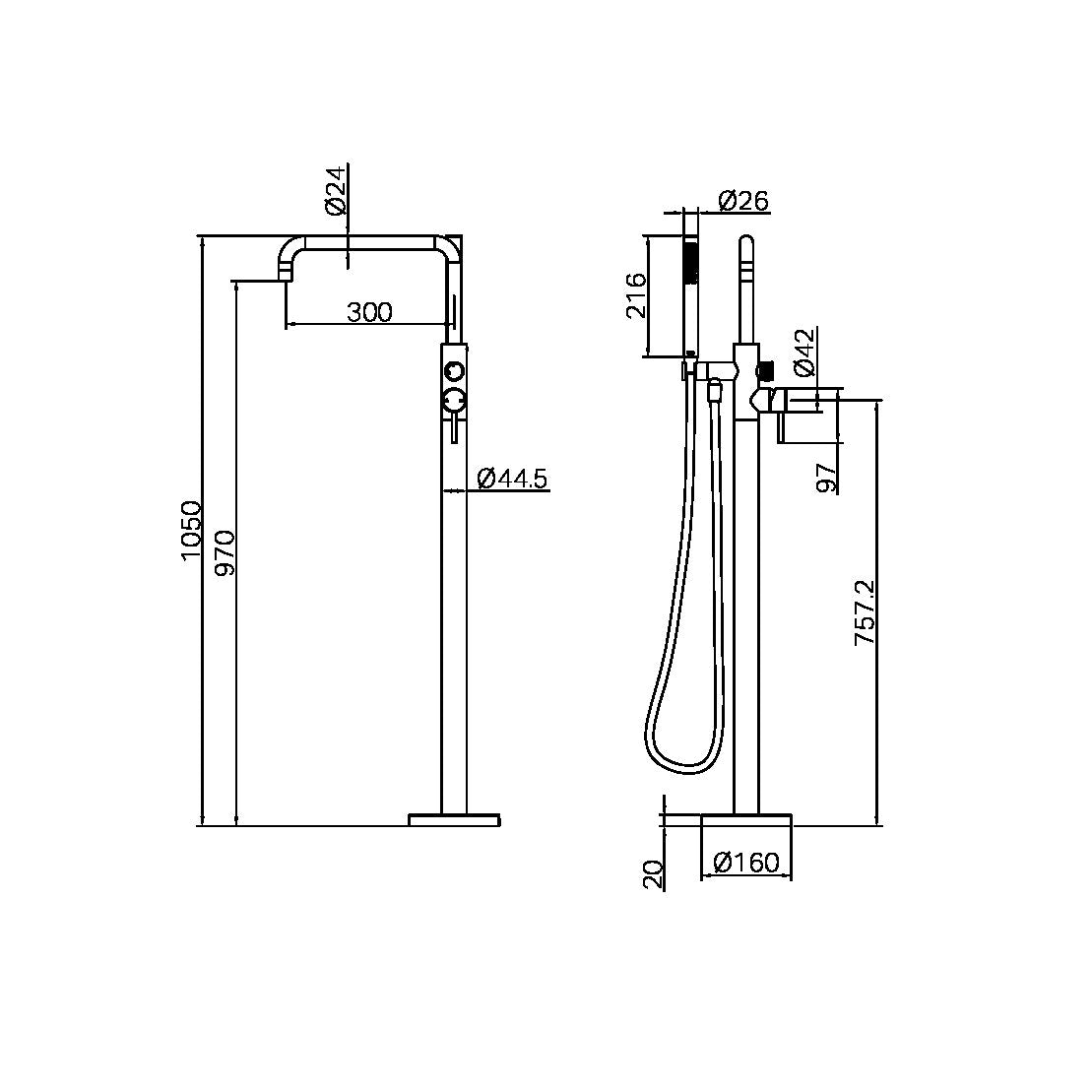 Nero Zen SS316L Freestanding Bath Mixer With Outdoor Hose Graphite