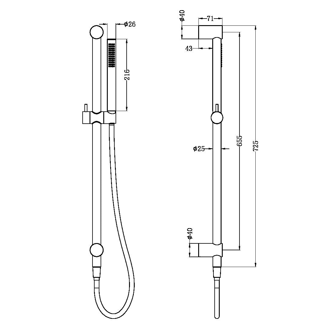 Nero Zen SS316L Shower Rail Outdoor Hose Brushed Nickel