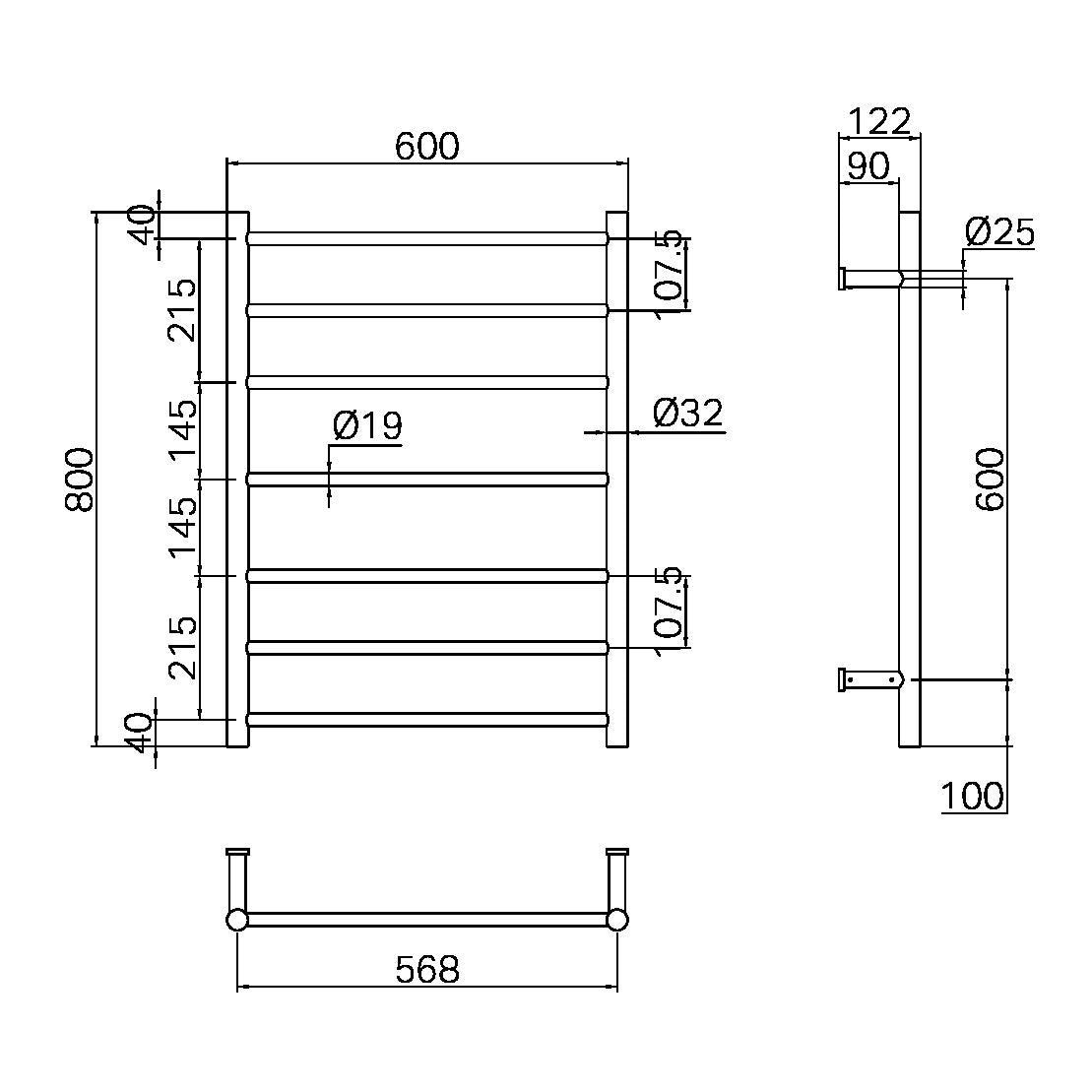 Nero Mecca 240V 7 Bar Heated Towel Rail Brushed Bronze
