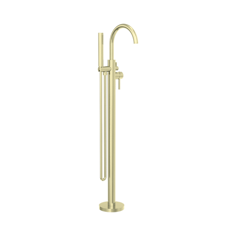 Nero Mecca Round Freestanding Bath Mixer With Handshower Brushed Gold