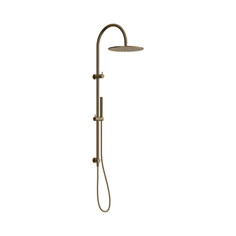 Nero Mecca Twin Shower With Slim Hand Shower Tumbled Antique Brass