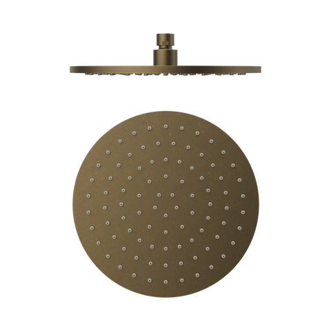 Nero 250mm Round Metal Shower Head II Tumbled Antique Brass