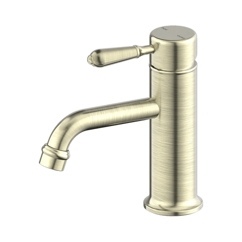 Nero York Straight Basin Mixer With Metal Lever - Aged Brass