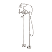 Nero York Freestanding Bath Set with White Porcelain Hand Shower - Brushed Nickel