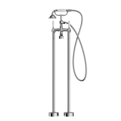 Nero York Freestanding Bath Set with White Porcelain Hand Shower - Chrome