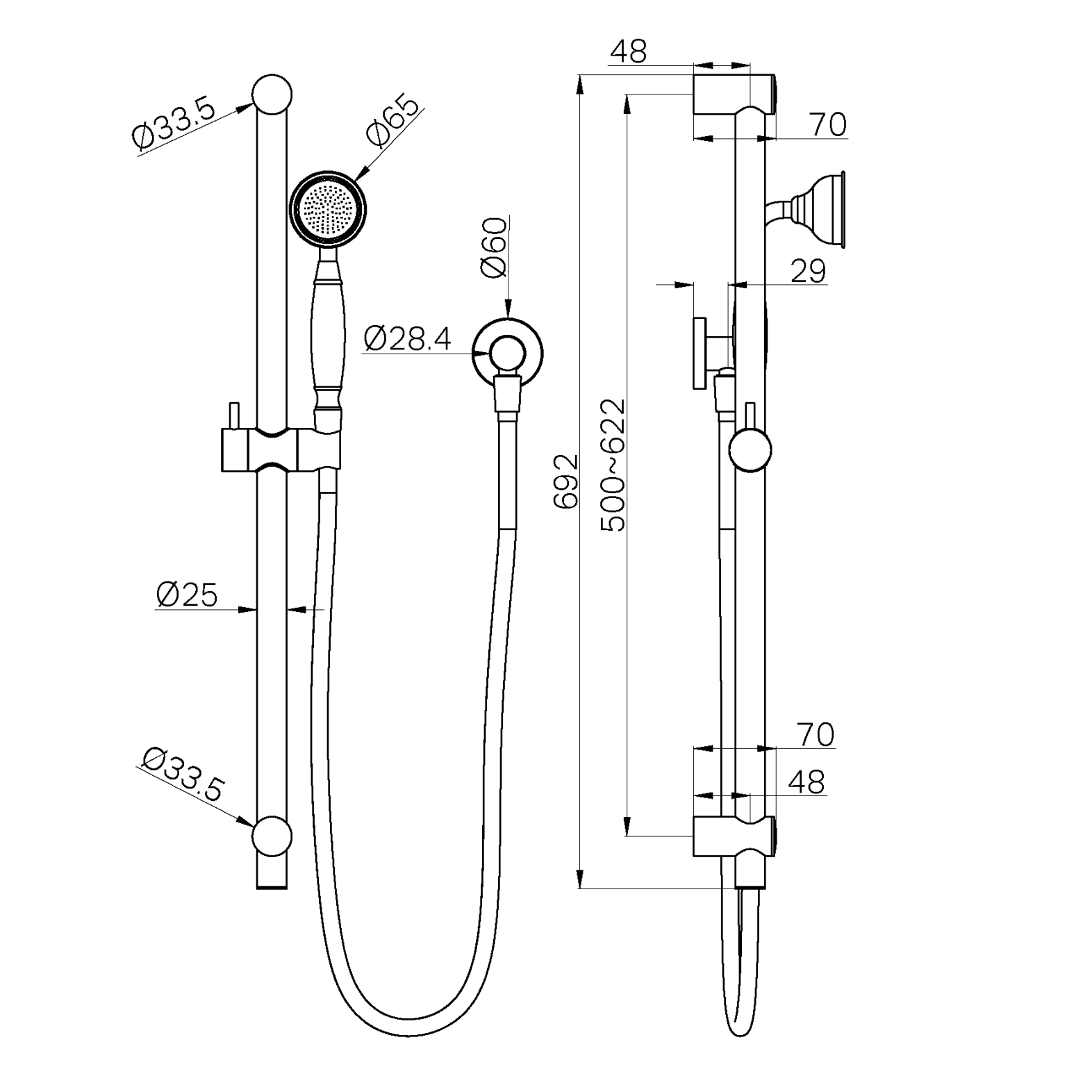 Nero York Shower Rail with White Porcelain Hand Shower - Matte Black