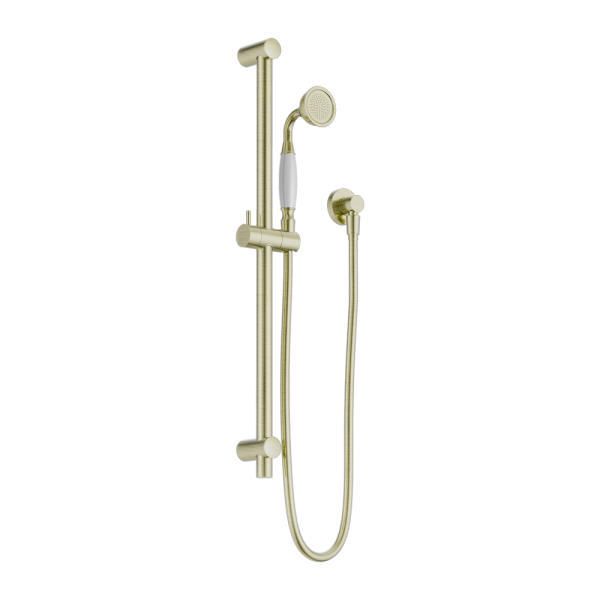 Nero York Shower Rail with White Porcelain Hand Shower - Aged Brass