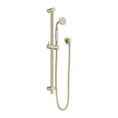 Nero York Shower Rail with White Porcelain Hand Shower - Aged Brass