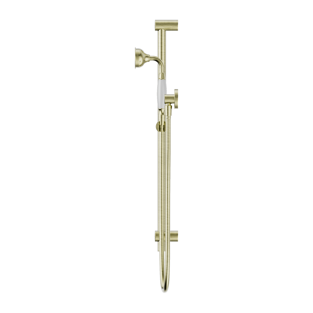 Nero York Shower Rail with White Porcelain Hand Shower - Aged Brass