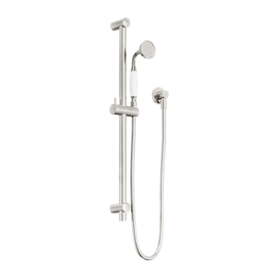 Nero York Shower Rail with White Porcelain Hand Shower - Brushed Nickel