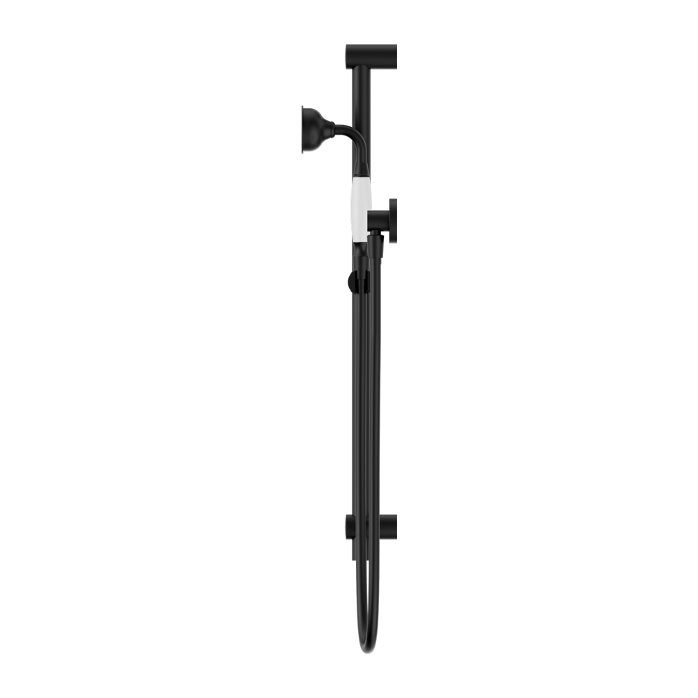 Nero York Shower Rail with White Porcelain Hand Shower - Matte Black
