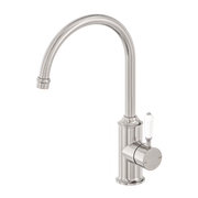 Nero York Kitchen Mixer Gooseneck Spout with White Porcelain Lever - Brushed Nickel