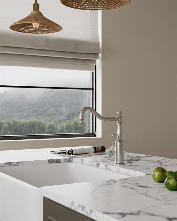 Nero York Kitchen Mixer Hook Spout with Metal Lever - Brushed Nickel