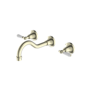 Nero York Wall Basin Set with White Porcelain Lever - Aged Brass