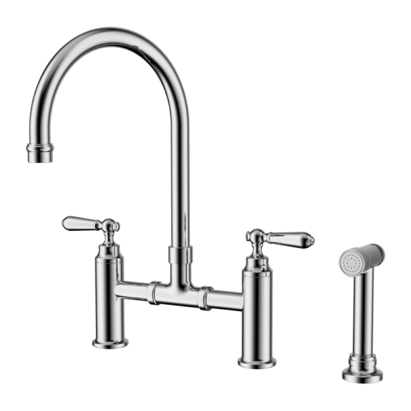 Nero York Bridge Pull Out Kitchen Set with Hand Spray - Chrome