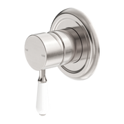 Nero York Shower Mixer with White Porcelain Lever - Brushed Nickel
