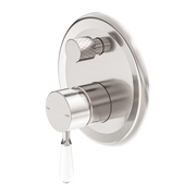 Nero York Shower Mixer with Divertor with White Porcelain Lever - Brushed Nickel