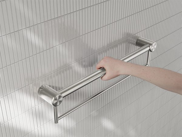 Nero Mecca Care 32mm Grab Rail With Towel Holder Brushed Nickel