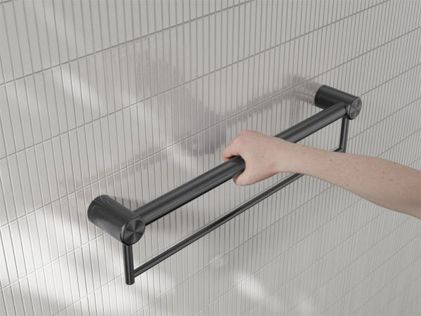 Nero Mecca Care 32mm Grab Rail With Towel Holder Gun Metal