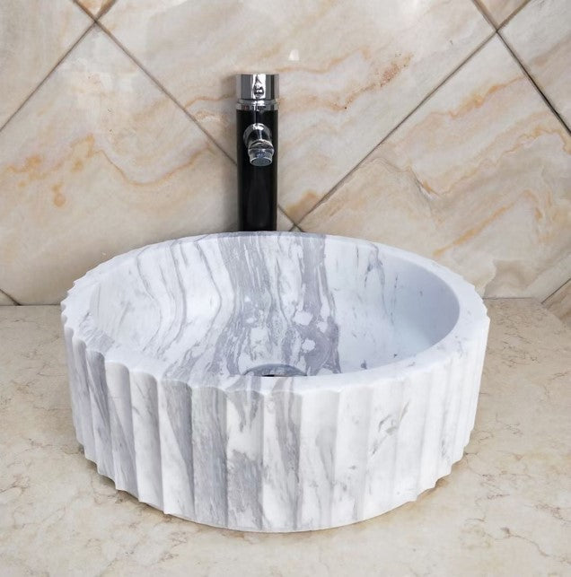 Zen Fluted Arabescato Marble Basin