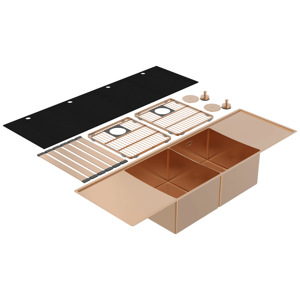 Abey Boutique Lugano Double Bowl & Double Drainer Sink Artisan Copper