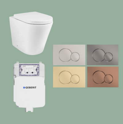 Mimi T3 Rimless Wall Faced Pan, Geberit Cistern & Button Package COLOURED