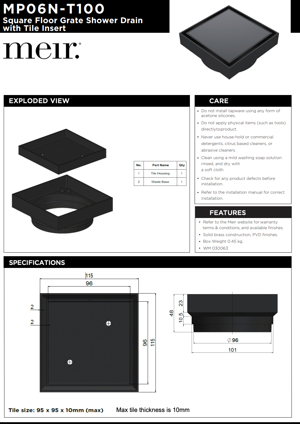 Meir Shower Waste with Tile Insert - Shadow