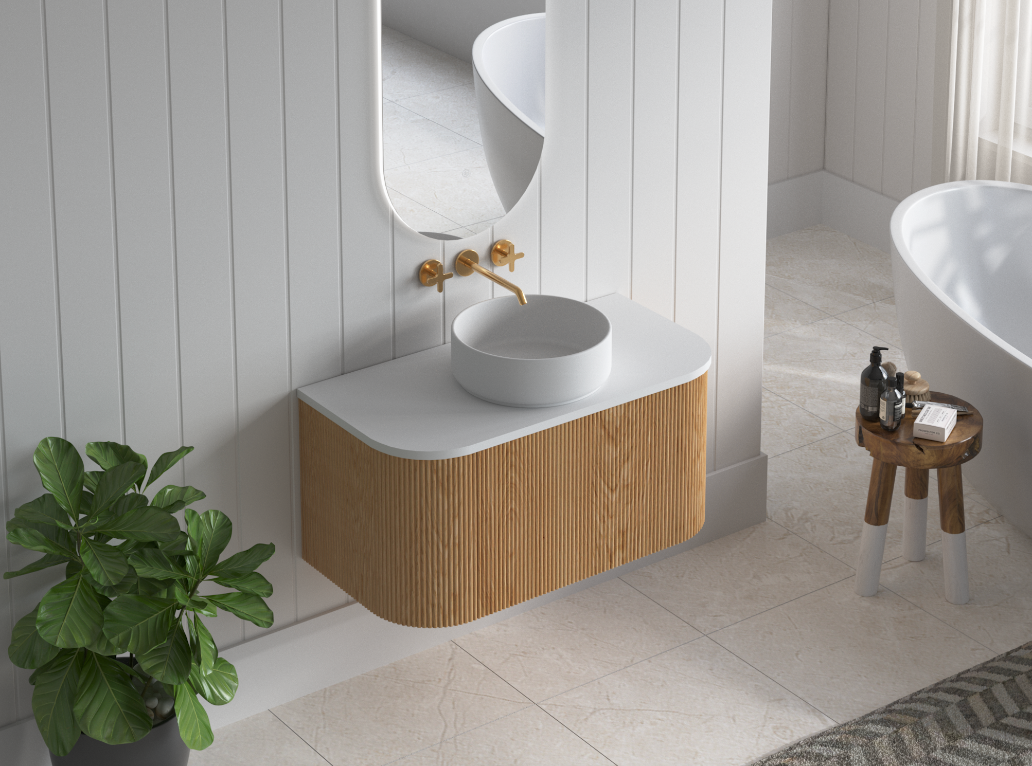 900mm Portofino Oak Flute Vanity Unit