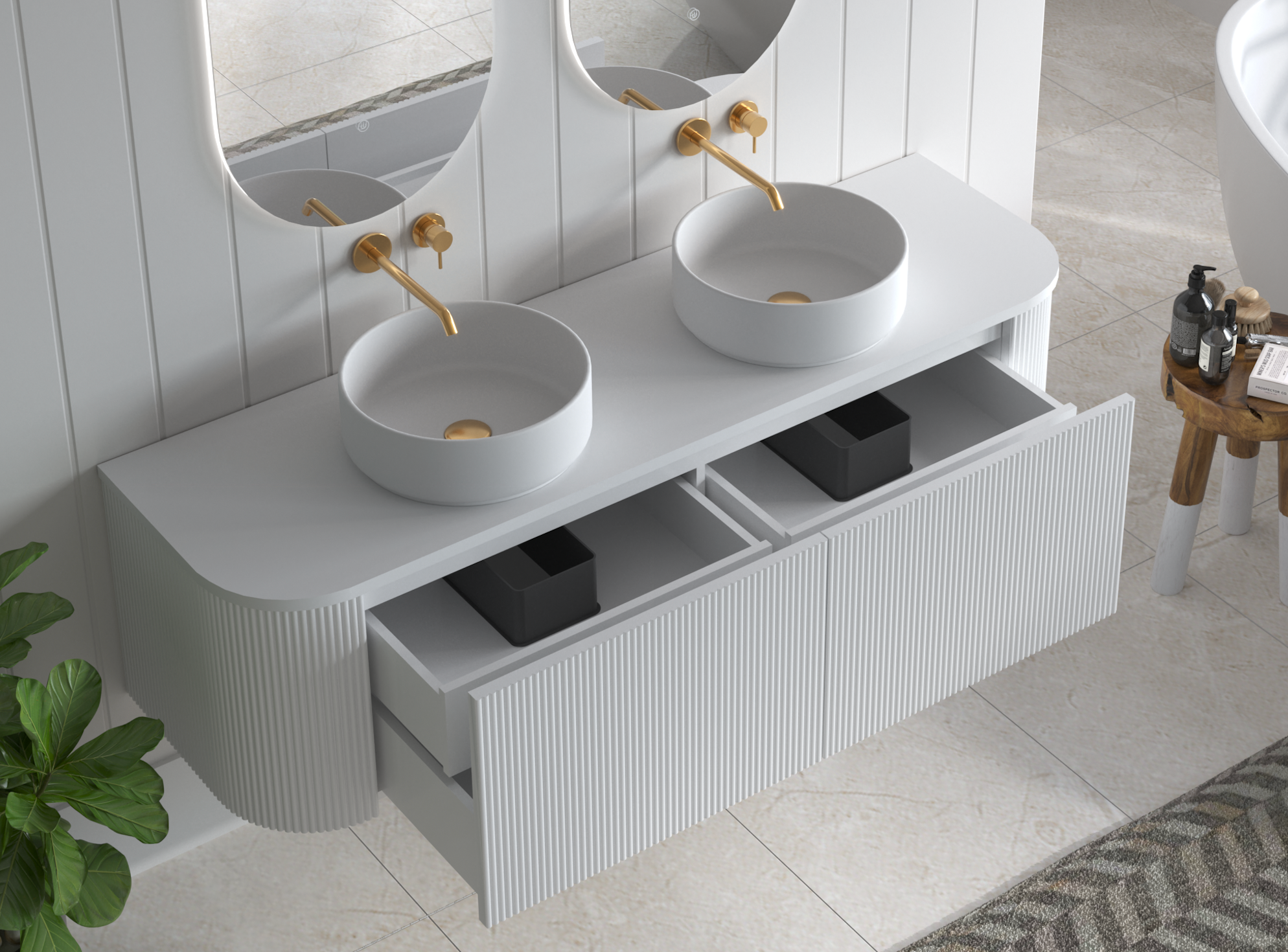 1500mm Portofino White Flute Vanity Unit