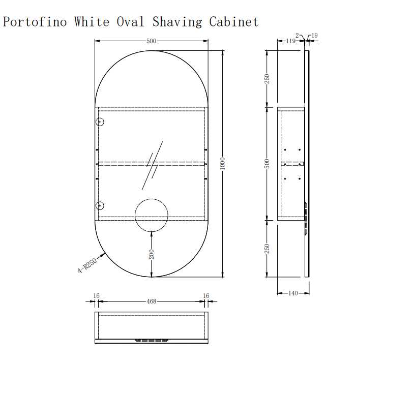 Portofino Oval Shaving Cabinet