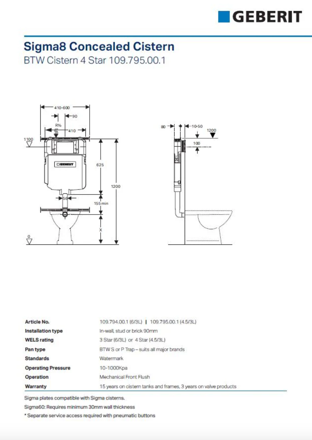 Mimi T3 Rimless Wall Faced Pan, Geberit Cistern & Button Package COLOURED
