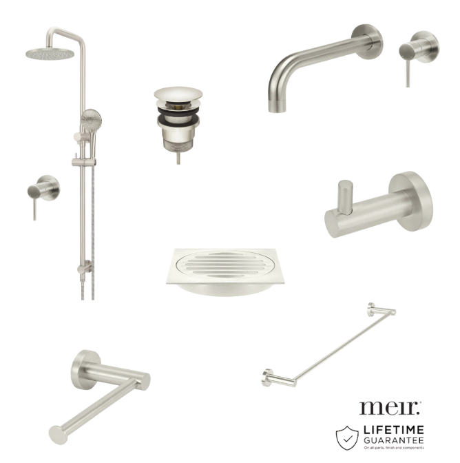 Meir Brushed Nickel Pin Tapware Package