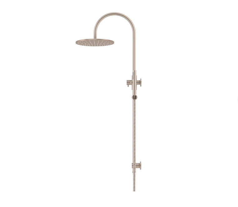 Meir Round Gooseneck Shower Set with 300mm rose, Single-Function Hand Shower Champagne