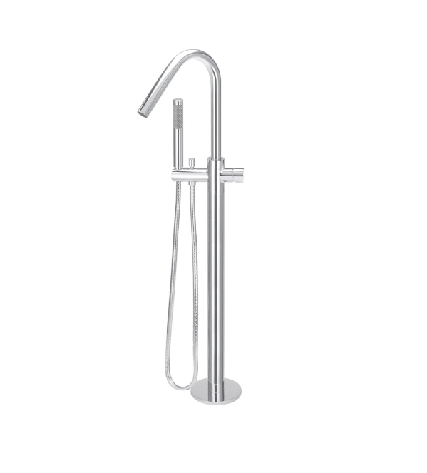Meir Round Pinless Freestanding Bath Spout And Hand Shower Chrome