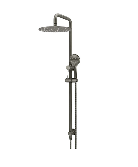 Meir Round Combination Shower Rail, 300mm Rose, Three Function Hand Shower - Gun Metal