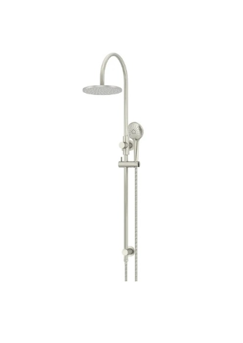Meir Round Gooseneck Shower Set with 200mm rose, Three-Function Hand Shower Brushed Nickel