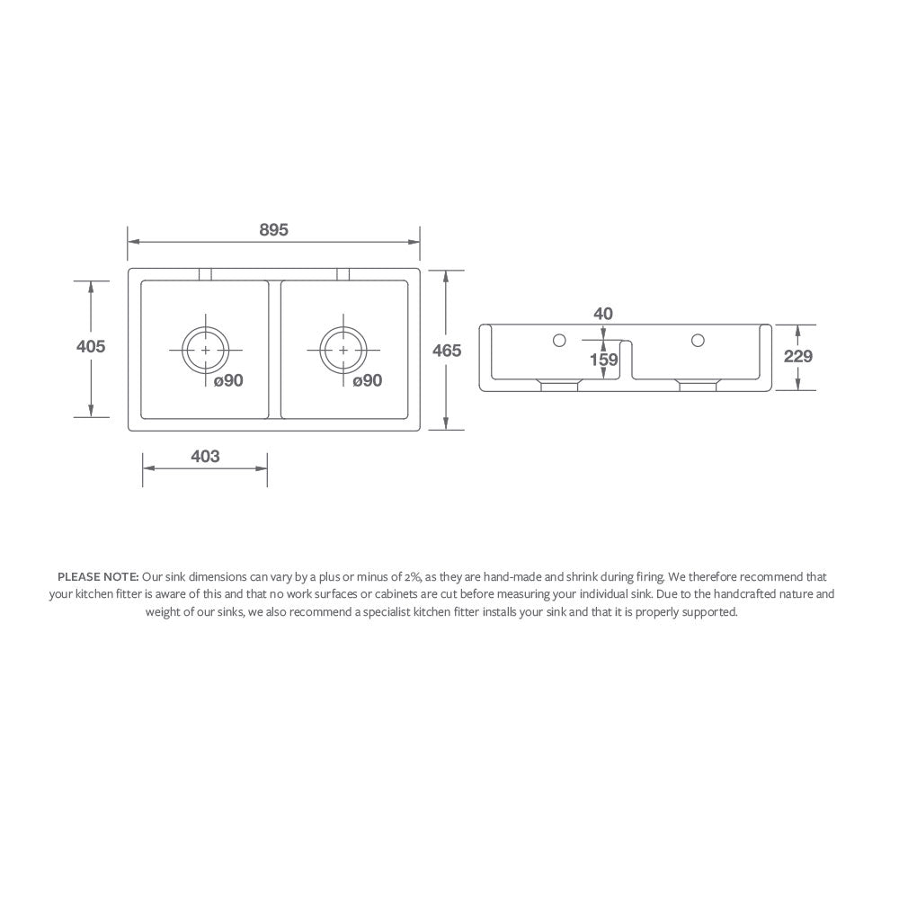 Shaws Shaker Double 900 Sink
