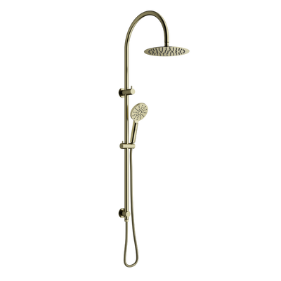 Mimi Cove Twin Gooseneck Rail Shower Brushed Brass