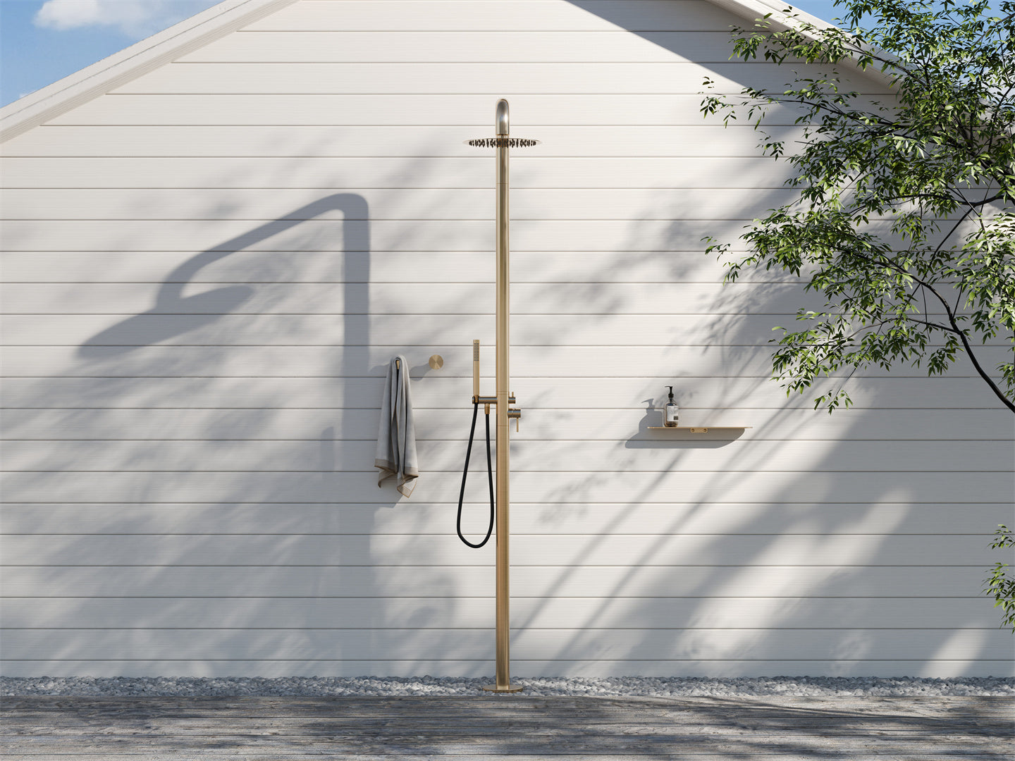 Nero Zen SS316L Outdoor Freestanding Shower Column Brushed Gold