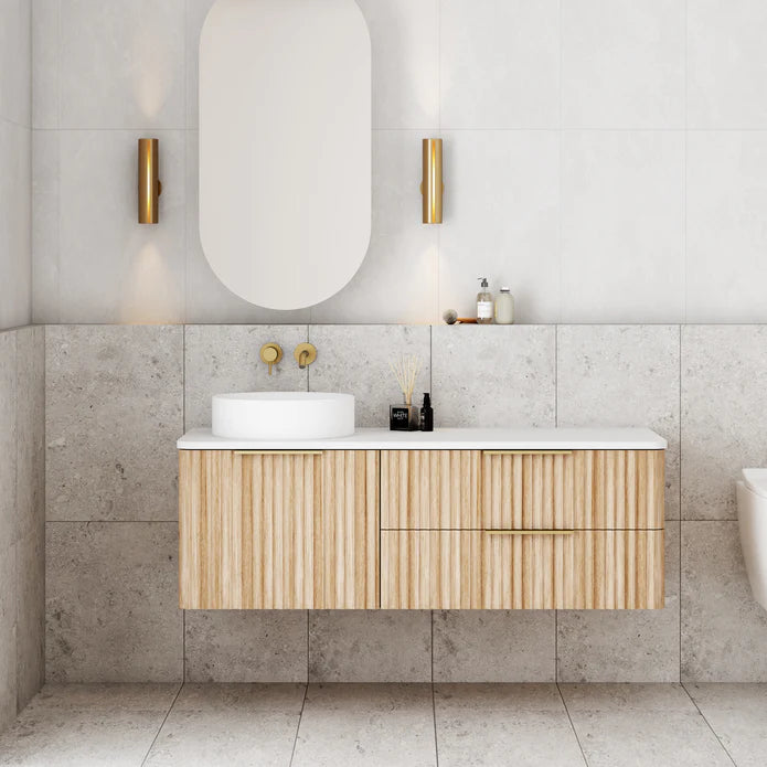Gravity Natural Oak Curved Wall Hung Vanity