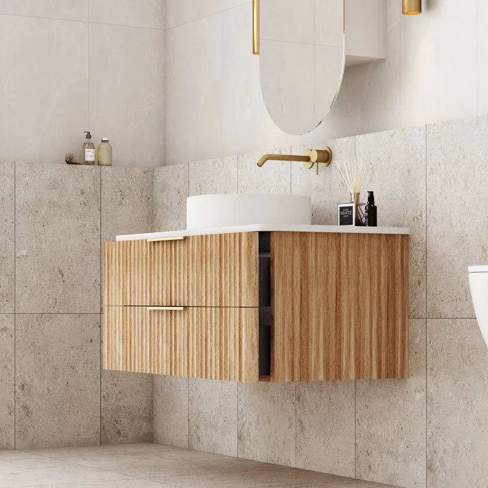 Gravity Natural Oak Curved Wall Hung Vanity